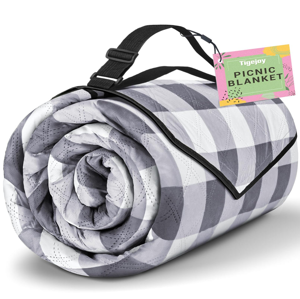 TigeJoy picnic blanket folded-compact for easy transport.