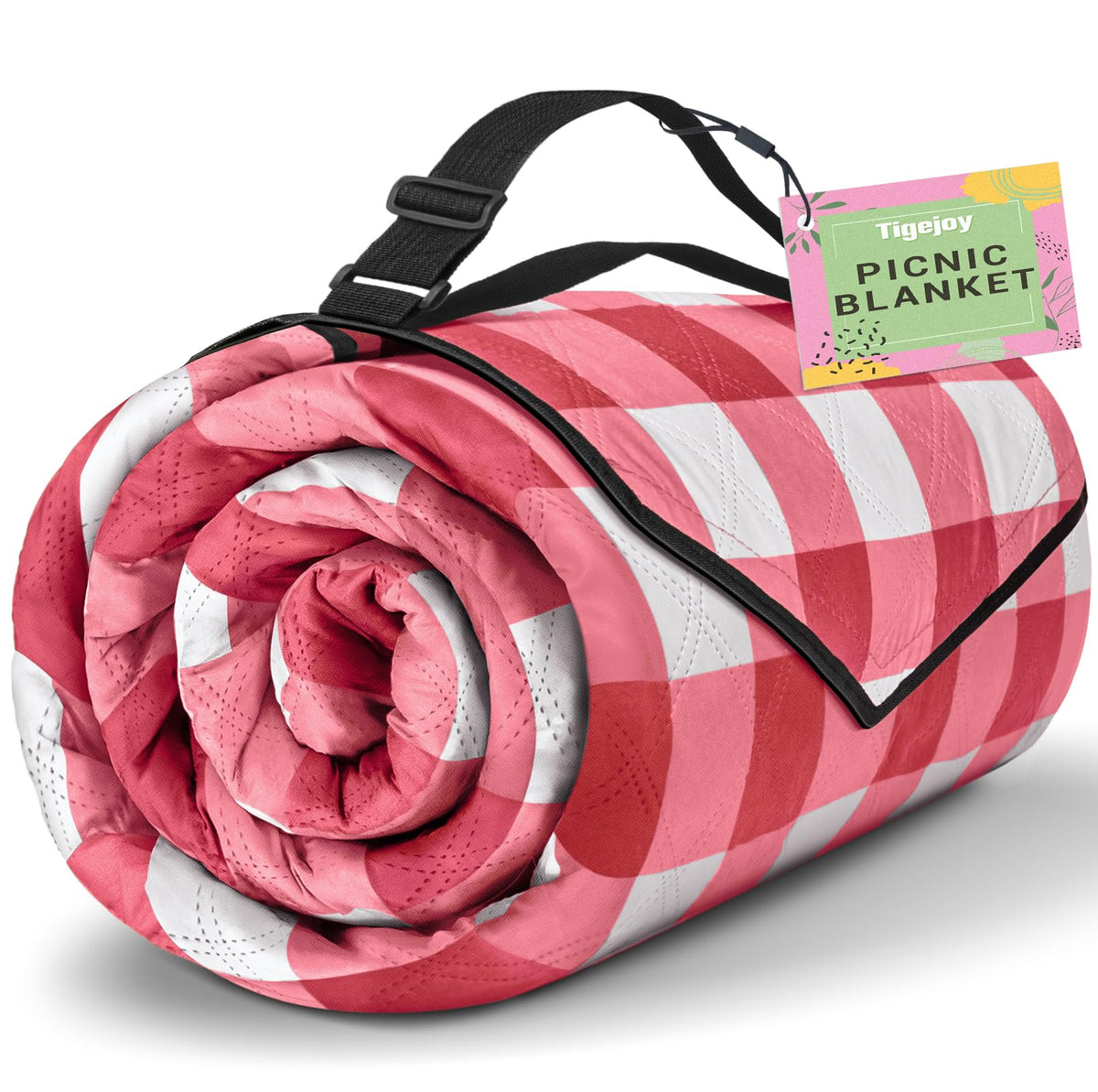 TigeJoy folded picnic blanket with strap for easy carrying