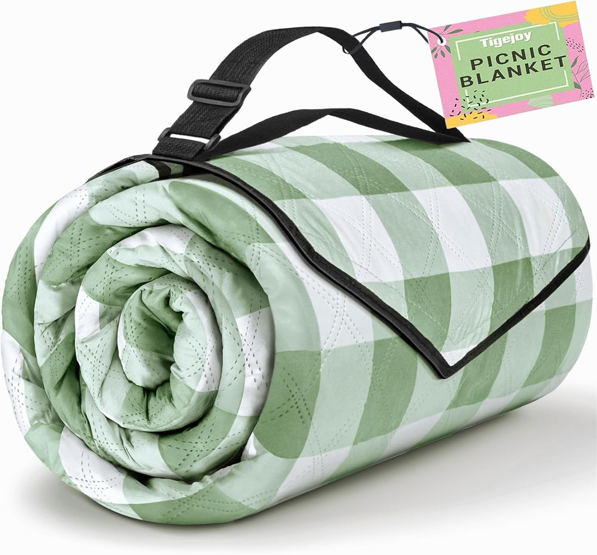 TigeJoy waterproof 80x100 picnic blanket on grass for comfortable outdoor seating.