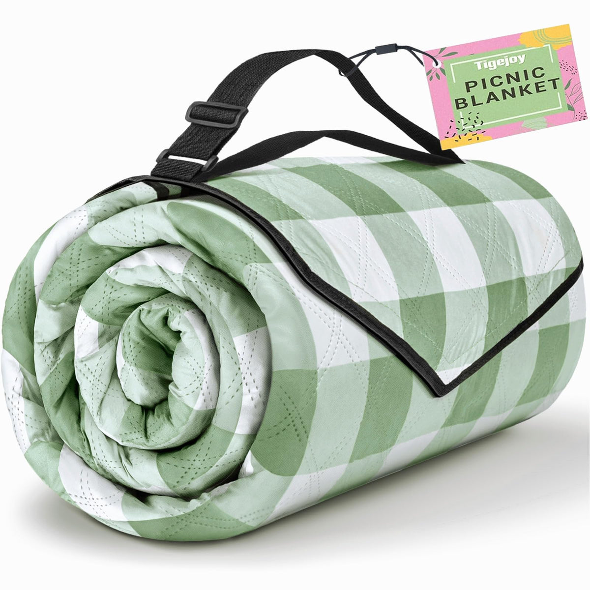 TigeJoy picnic blanket on grass with thick padding for comfort outdoors
