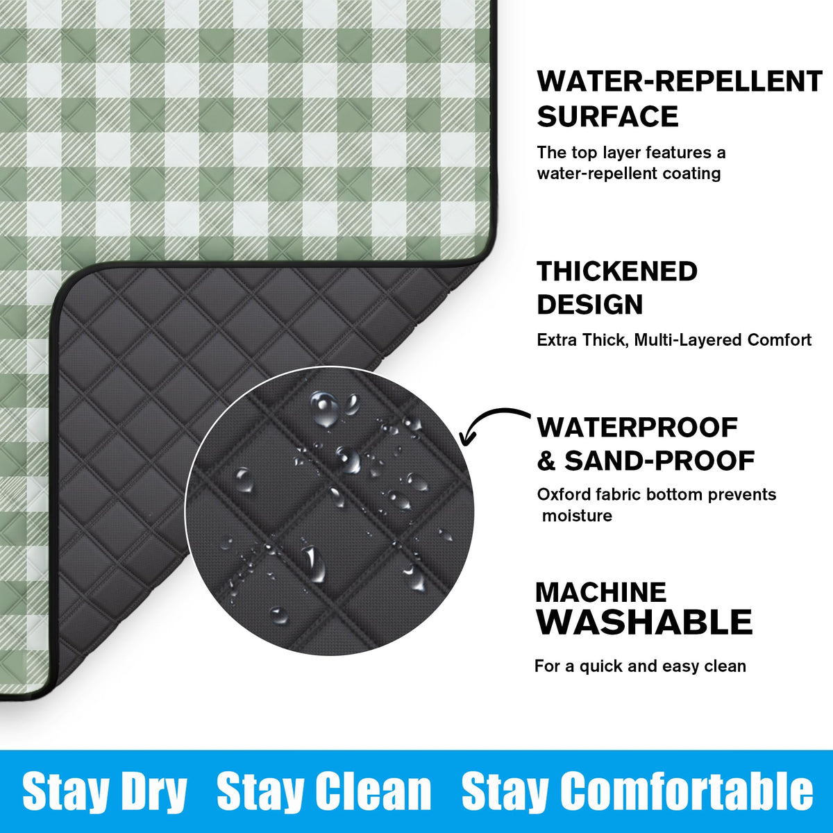 TigeJoy waterproof top layer resists spills and dries quickly