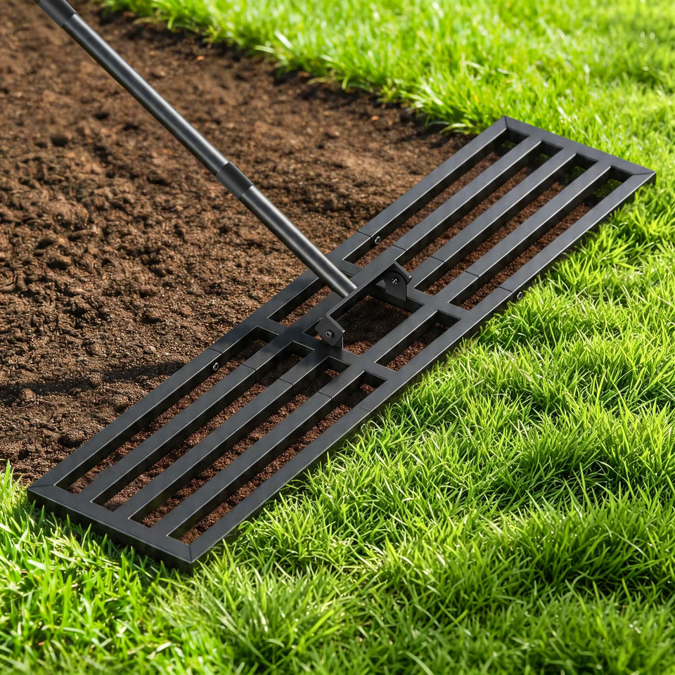Tigerden lawn leveling rake head with 36x10 inch plate for precise soil leveling