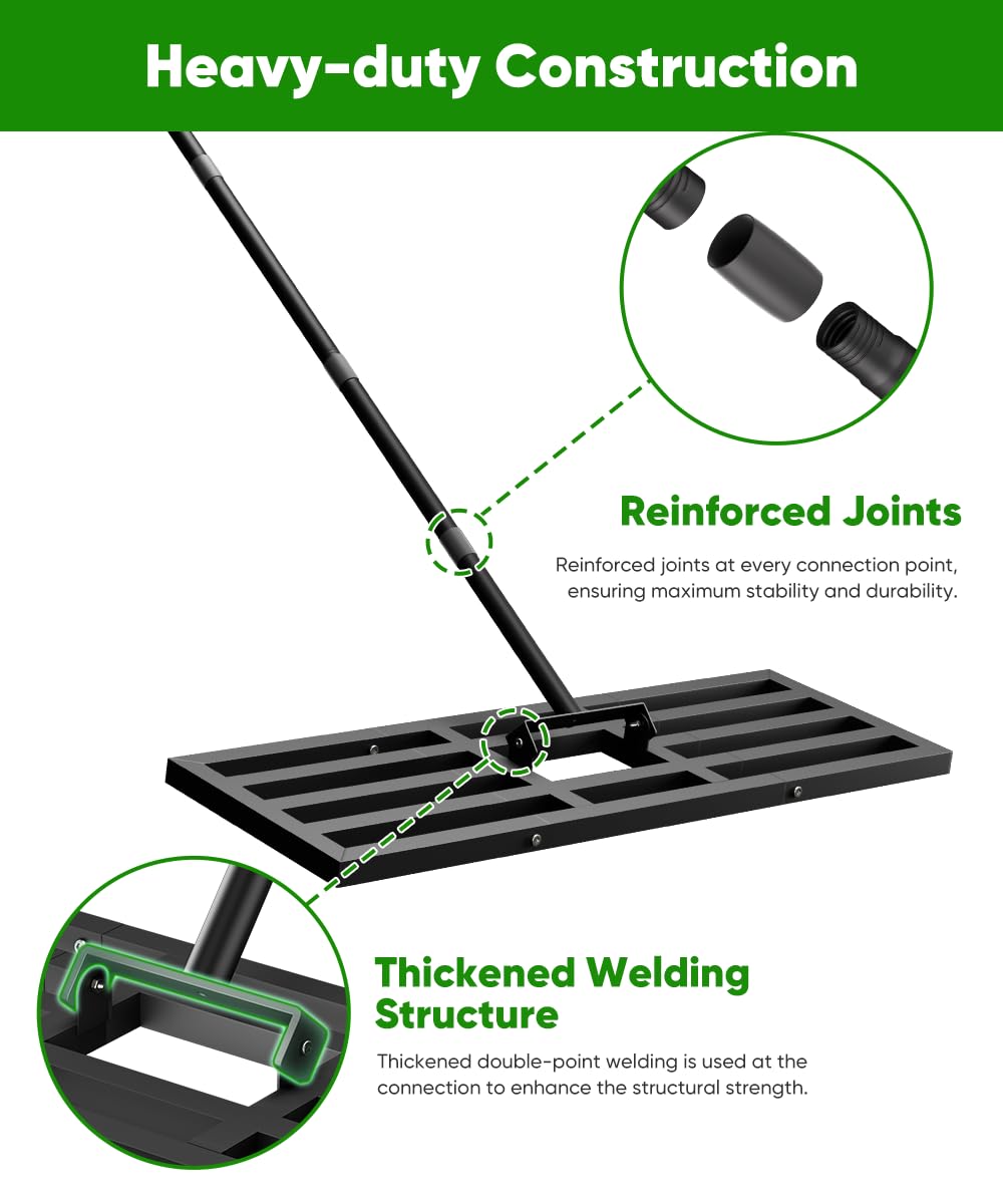 Tigerden lawn leveling rake head with 44x10 inch plate for broad-area leveling