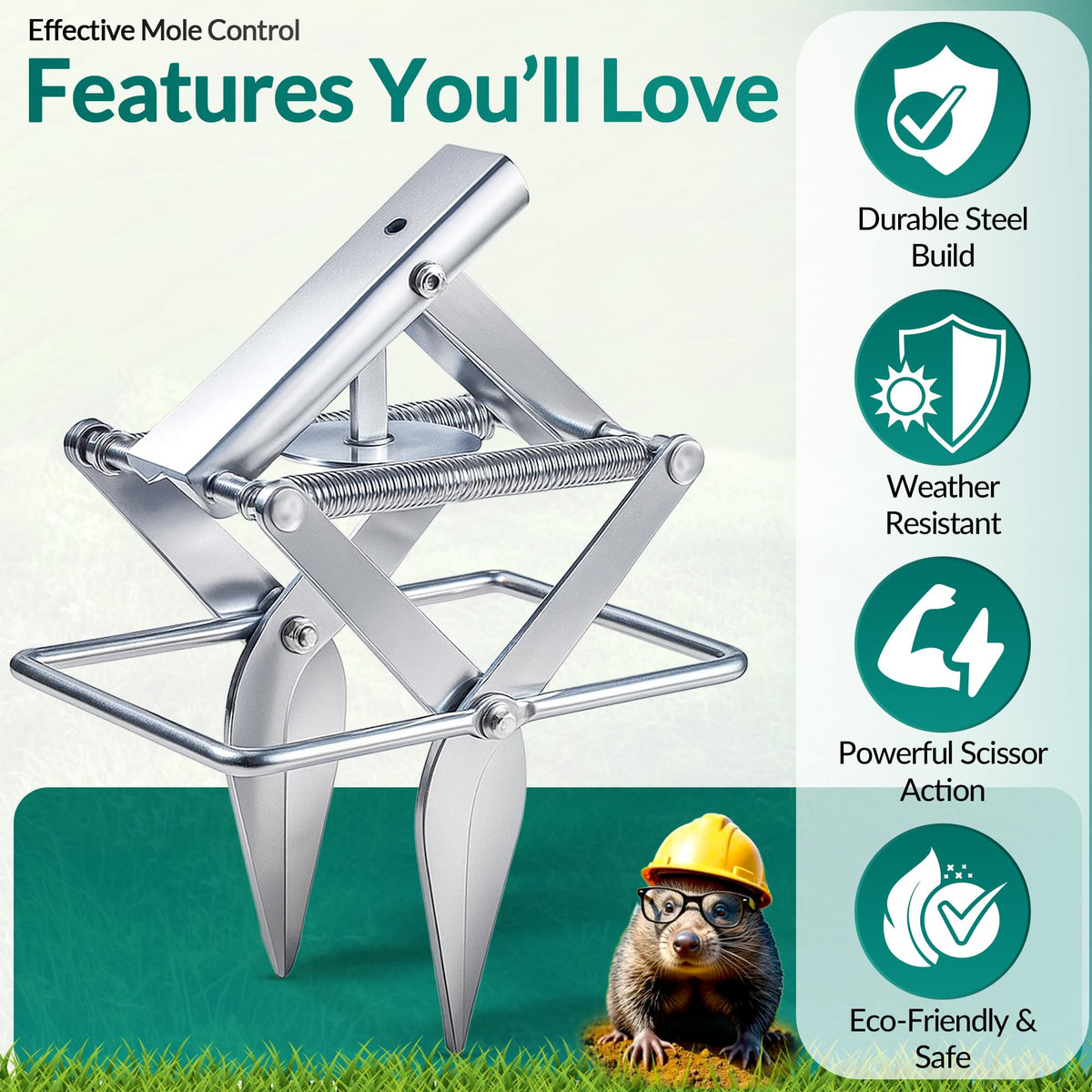 TIGERSWAG compact reusable mole traps, easy to store.