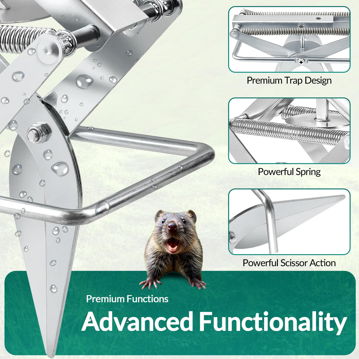 TIGERSWAG weather-resistant outdoor mole trap in garden.