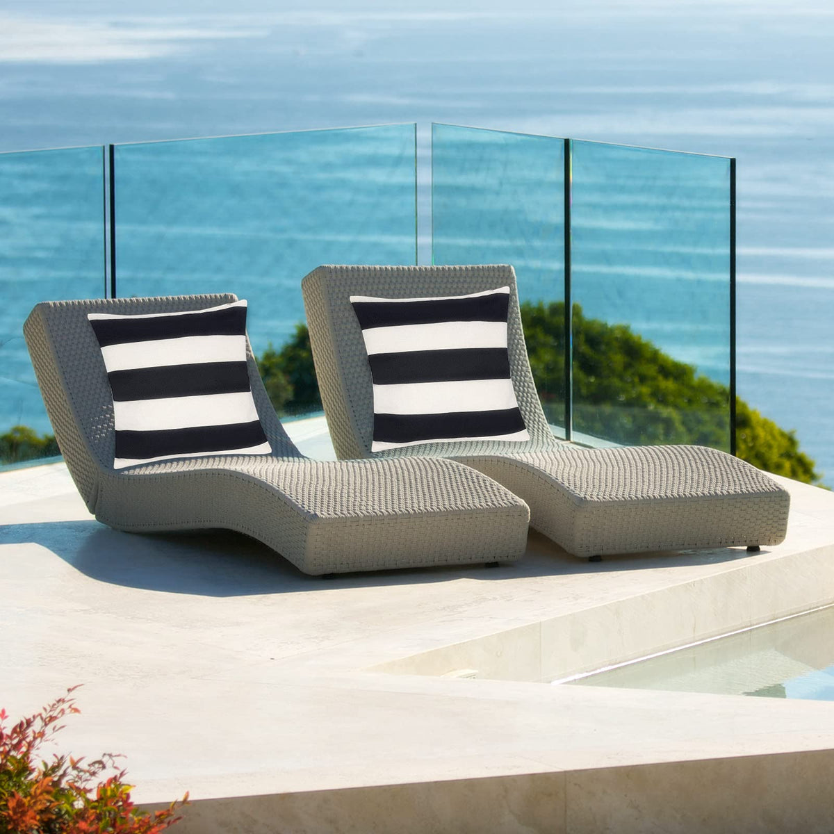 Tiggell stripe design enhances sofas, tents, and benches outdoors