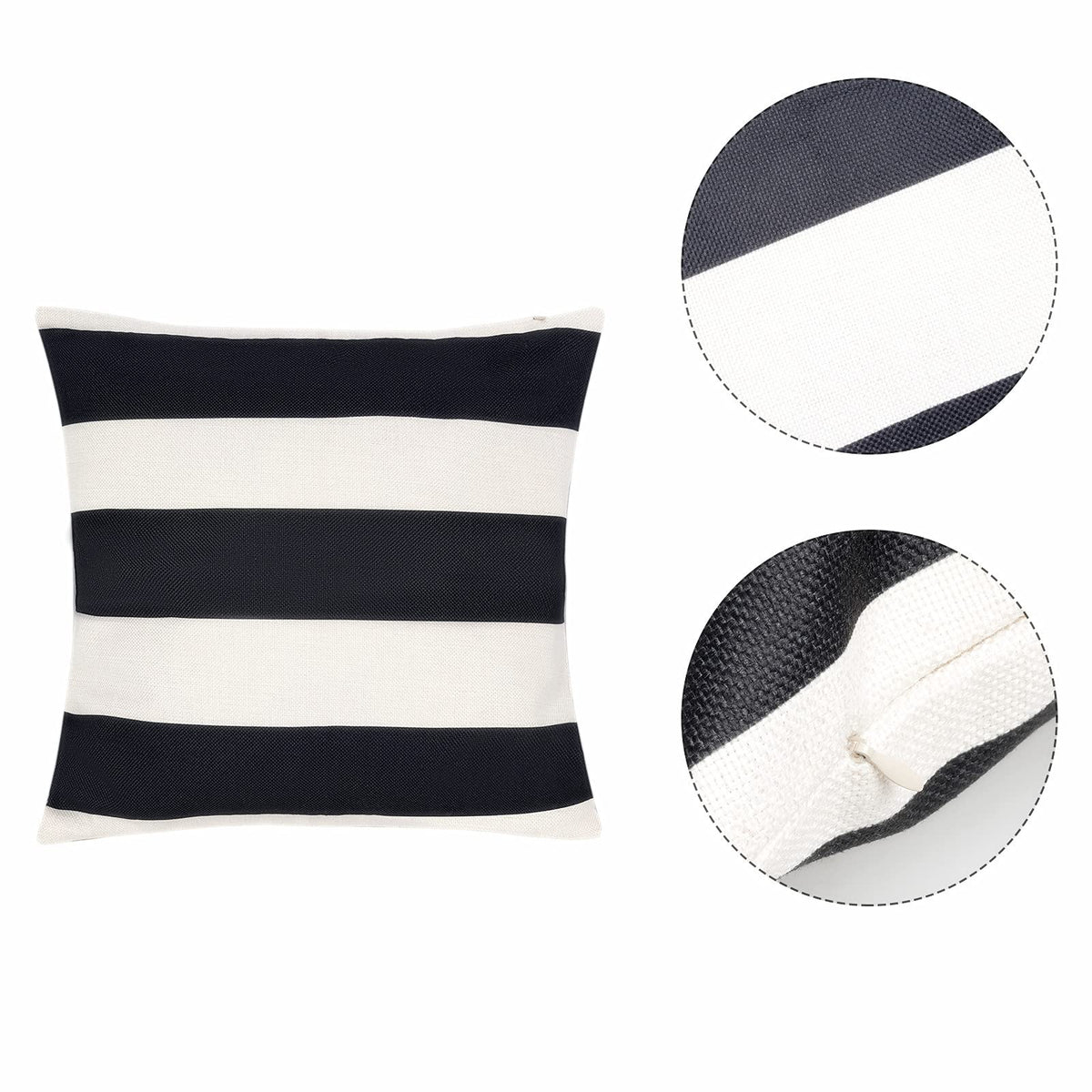 Tiggell striped cushion cover in garden setting, durable and fade-resistant.