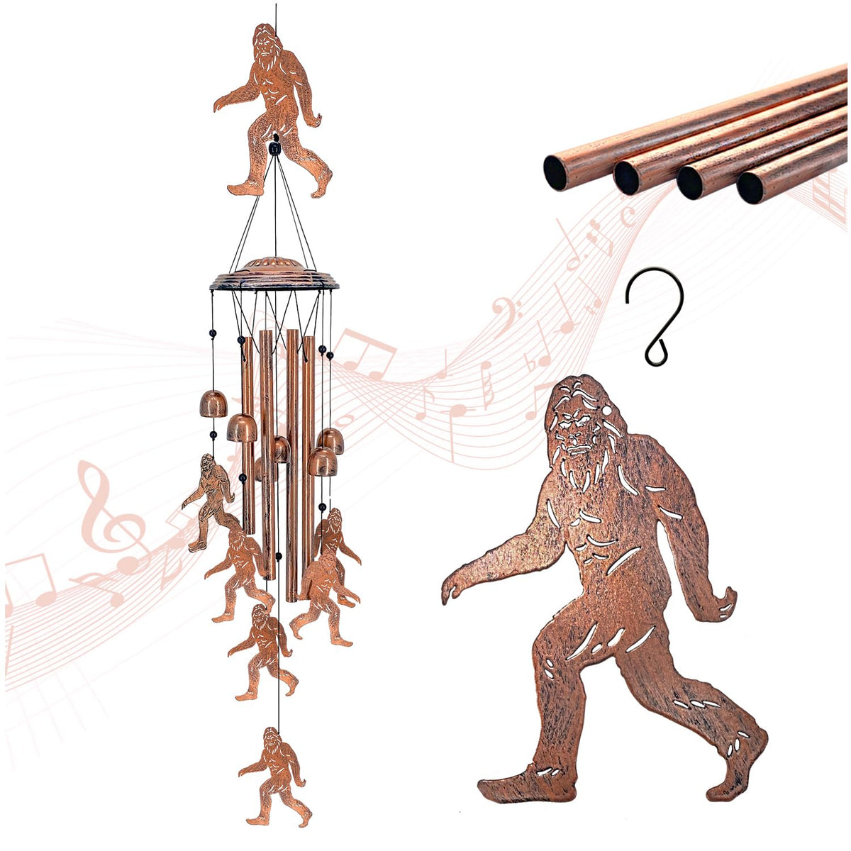 TIGGSY Bigfoot wind chime hanging outdoors for a calming garden mood