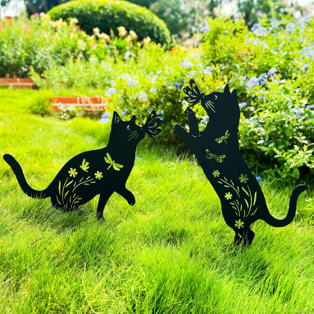 TIGGSY cat silhouette garden art enhances patios and walkways with elegant, independent style.