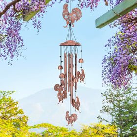 TIGGSY chicken wind chime close-up highlighting antique bronze finish.
