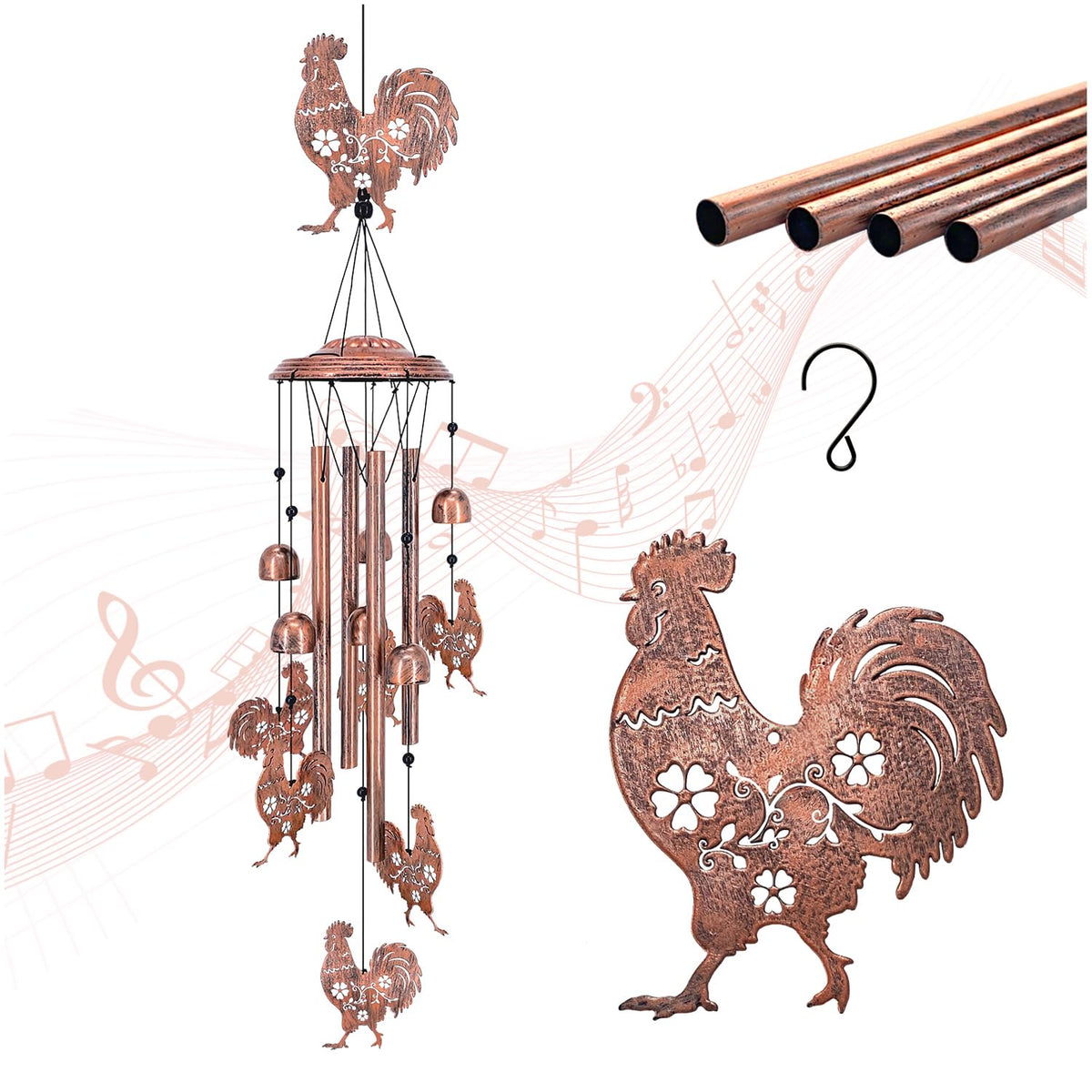 TIGGSY chicken wind chime outdoors adds a soothing garden melody.