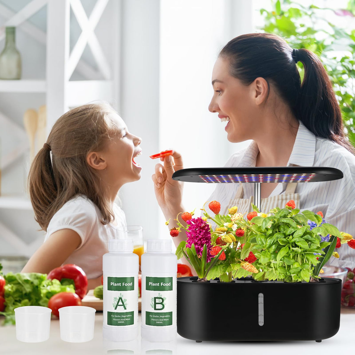 Vegetables thriving in an indoor garden with Tigvio A&B