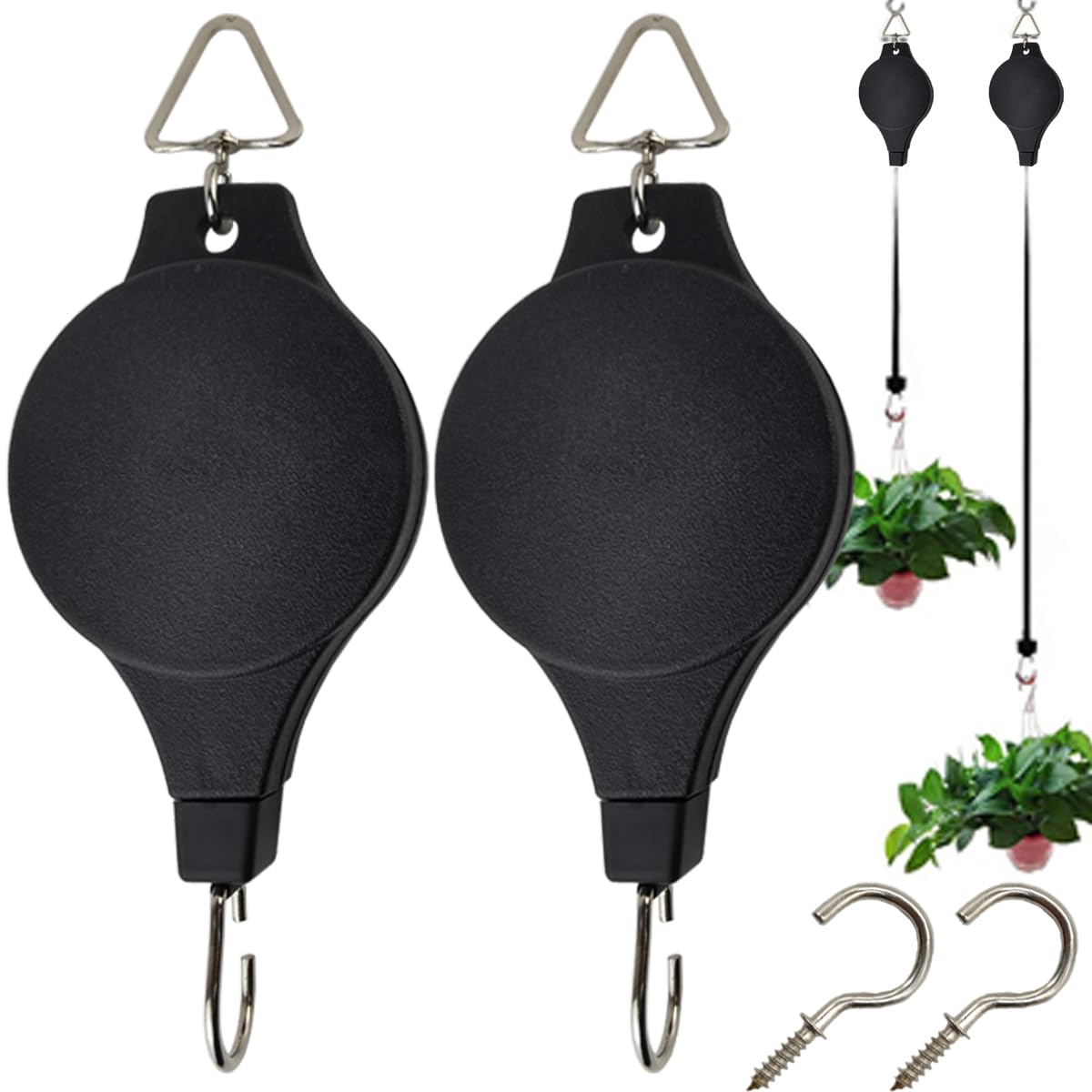 TIHOOD heavy-duty plant pulley hanger with retractable rope for secure indoor or outdoor use.
