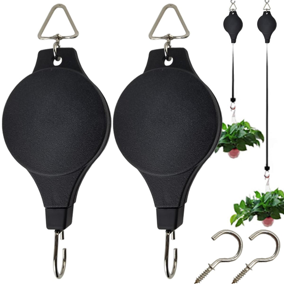 TIHOOD heavy-duty plant pulley hanger with retractable rope for secure indoor or outdoor use.