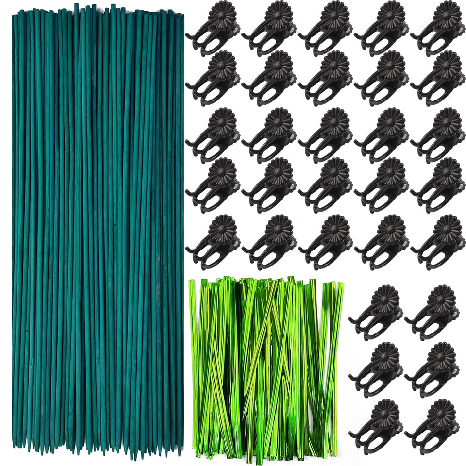 TIHOOD orchid clips with green stakes provide sturdy plant support.