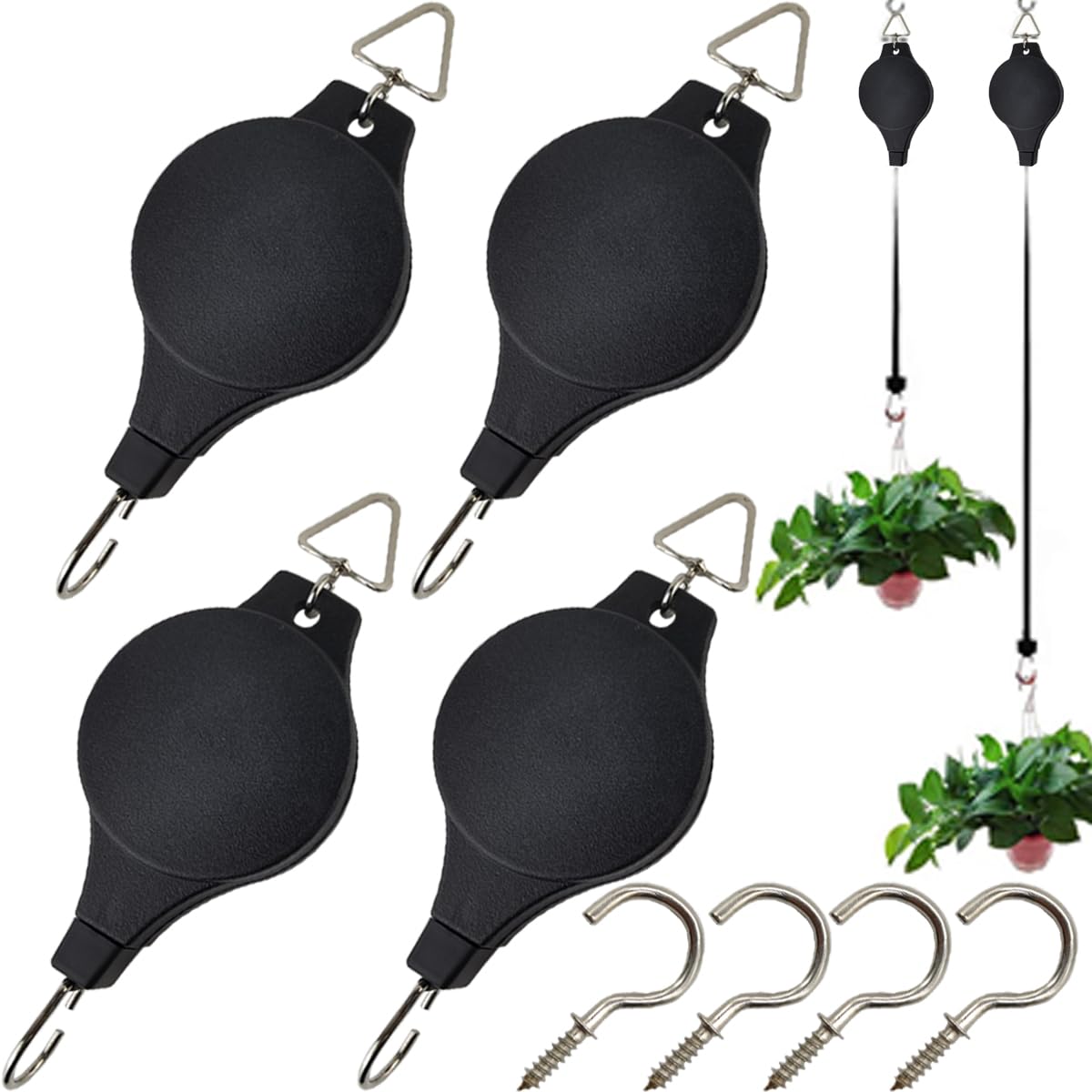 TIHOOD retractable plant pulley hanger with adjustable height for indoor and outdoor use
