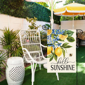 Tikeciti Double-Sided Hello Sunshine flag visible from multiple yard angles