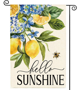Tikeciti Lemon Hydrangea Welcome flag with lemon and hydrangea motif for welcoming gardens