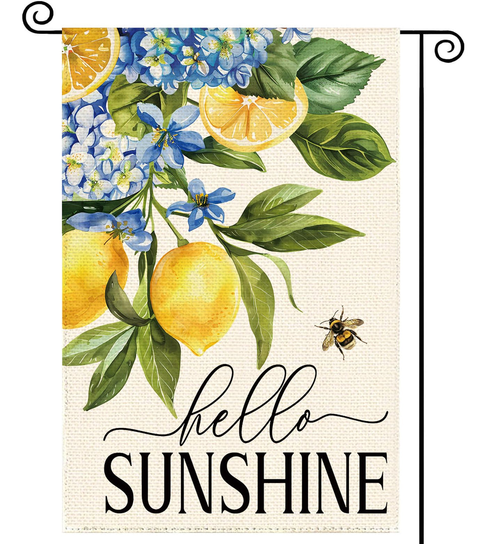 Tikeciti Lemon Hydrangea Welcome flag with lemon and hydrangea motif for welcoming gardens