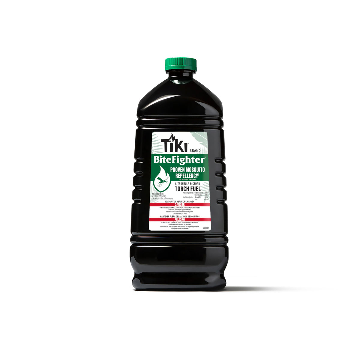 TIKI BiteFighter bottle label highlights citronella cedar formula for outdoor bug relief.