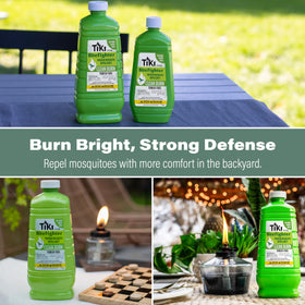 TIKI Easy Pour bottle for convenient refills during backyard lighting
