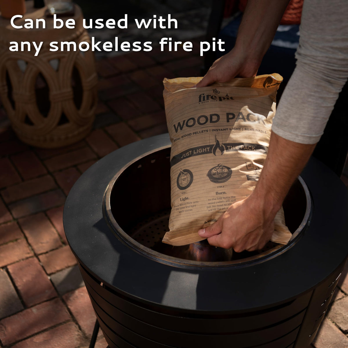 Camping scene with TIKI Wood Pack delivering steady outdoor heat