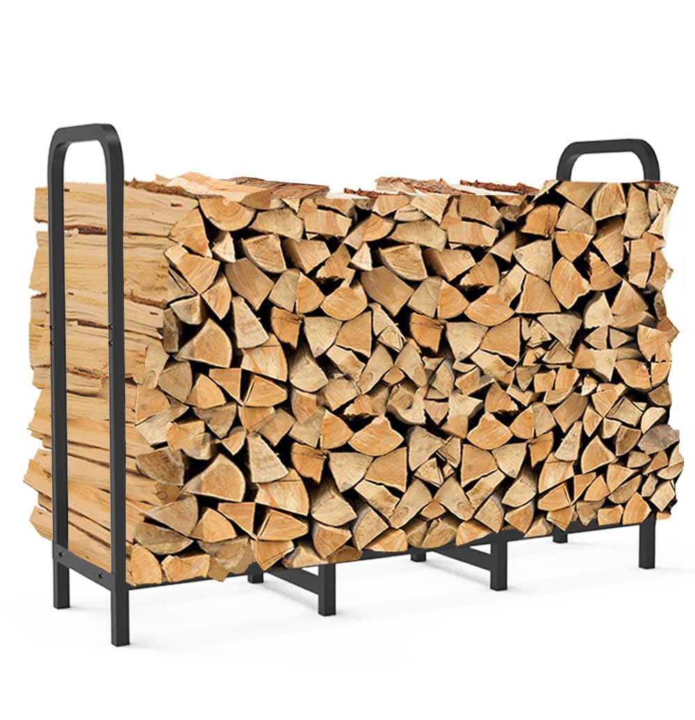 Tikimilor 4ft firewood rack side view showing sturdy storage for easy access.