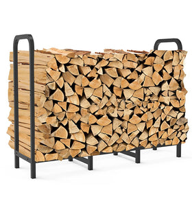 Tikimilor 4ft firewood rack side view showing sturdy storage for easy access.