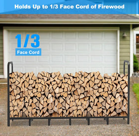Tikimilor 8ft rack assembled outdoors ready for weatherproof log storage