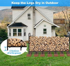 Tikimilor log stand near hearth keeps wood organized and accessible