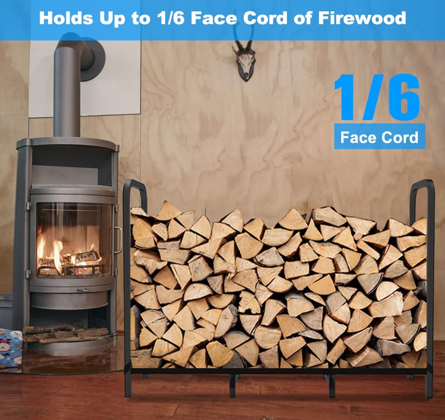 Tikimilor firewood rack elevated structure highlighted for improved airflow and drying.