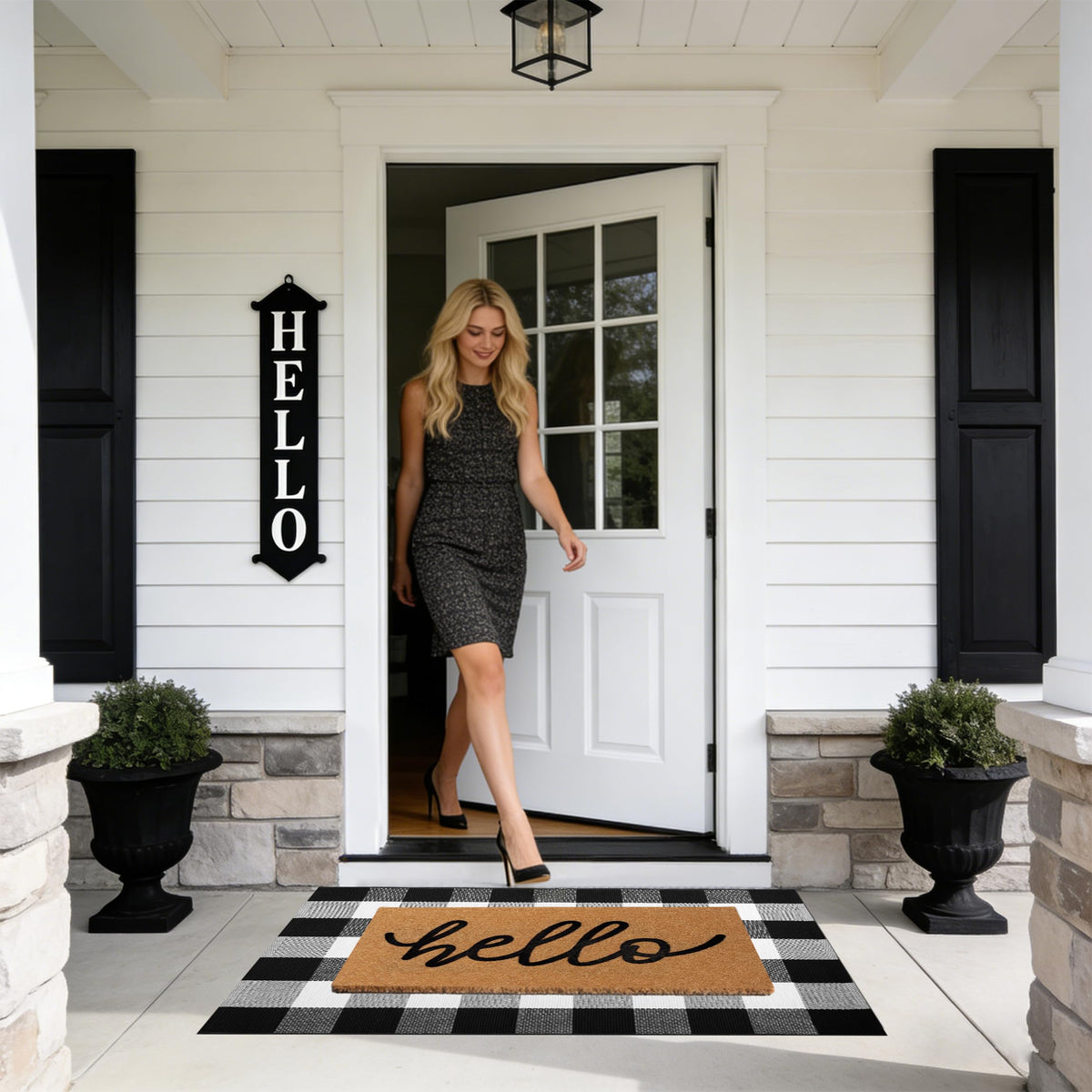 TIKIRUGI buffalo plaid porch mat boosts curb appeal and durability