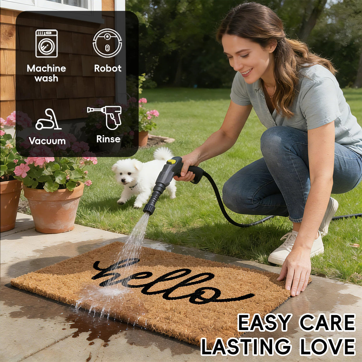 TIKIRUGI easy-care doormat collection cleans by shake, vacuum, or rinse