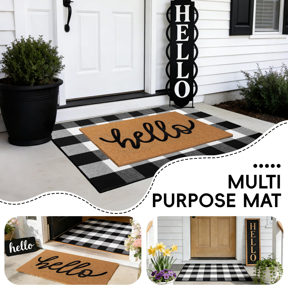 TIKIRUGI layered welcome mats offer flexible porch placement and styling