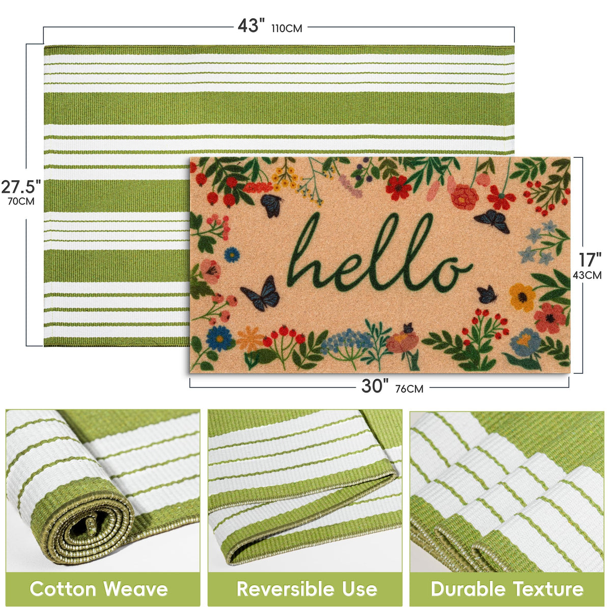 TIKIRUGI non-slip backing keeps mats secure on busy doorsteps.