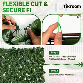 Tikroom faux greenery mesh back panel supports easy attachment.
