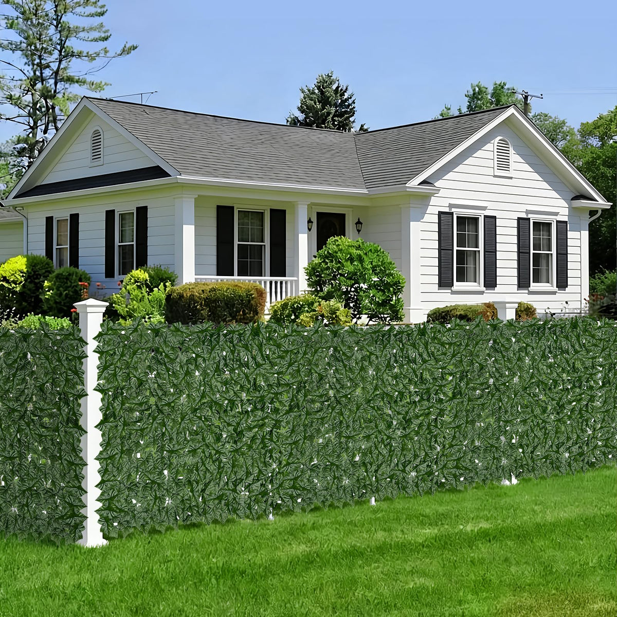 Tikroom faux ivy leaves dense privacy panel creates a lush backdrop.