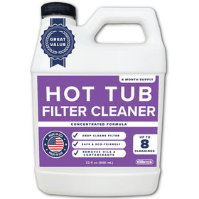 Tillbrook hot tub filter cleaner bottle front view for easy maintenance.