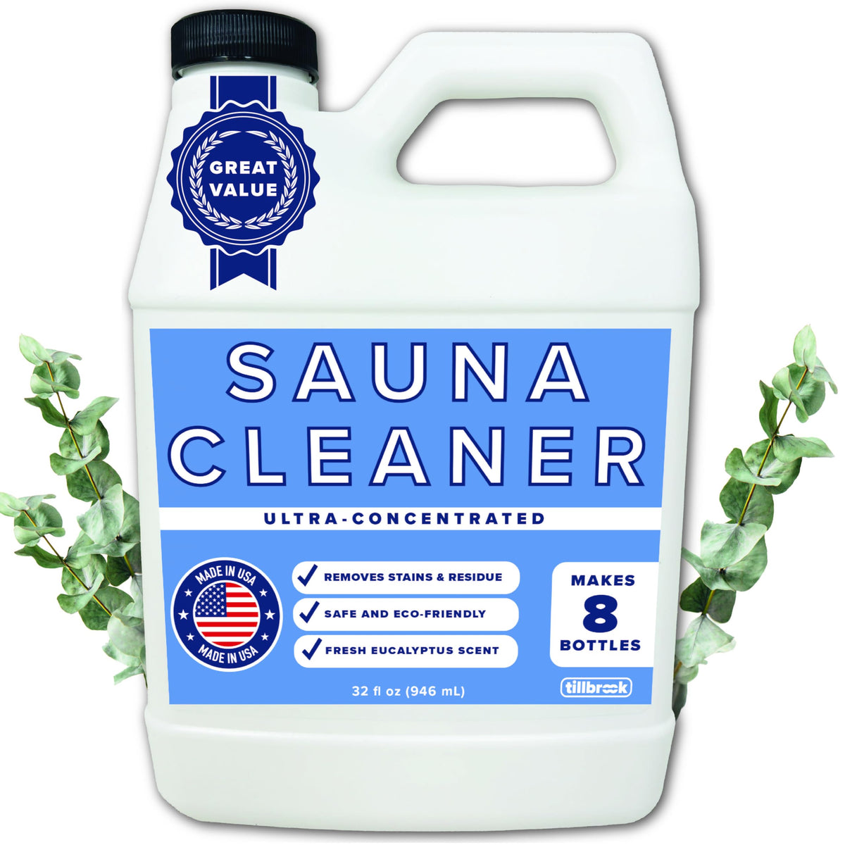 Tillbrook Sauna Cleaner bottle pour shows easy dilution and cleaning