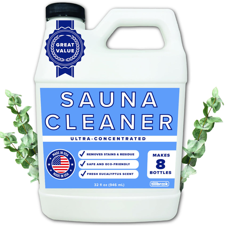 Tillbrook Sauna Cleaner bottle pour shows easy dilution and cleaning