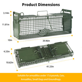 Timaze 40-inch live animal trap side view highlighting dual doors