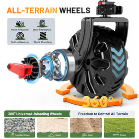 All-terrain wheels and brakes keep Timber Ridge wagon stable on slopes.