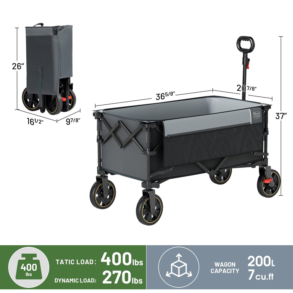 TIMBER RIDGE collapsible wagon folds flat for compact storage
