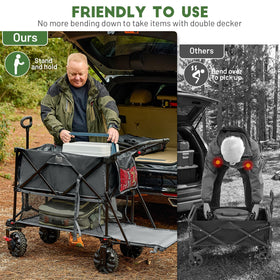 Extended 54-inch deck on Timber Ridge wagon fits 10x10 canopies.
