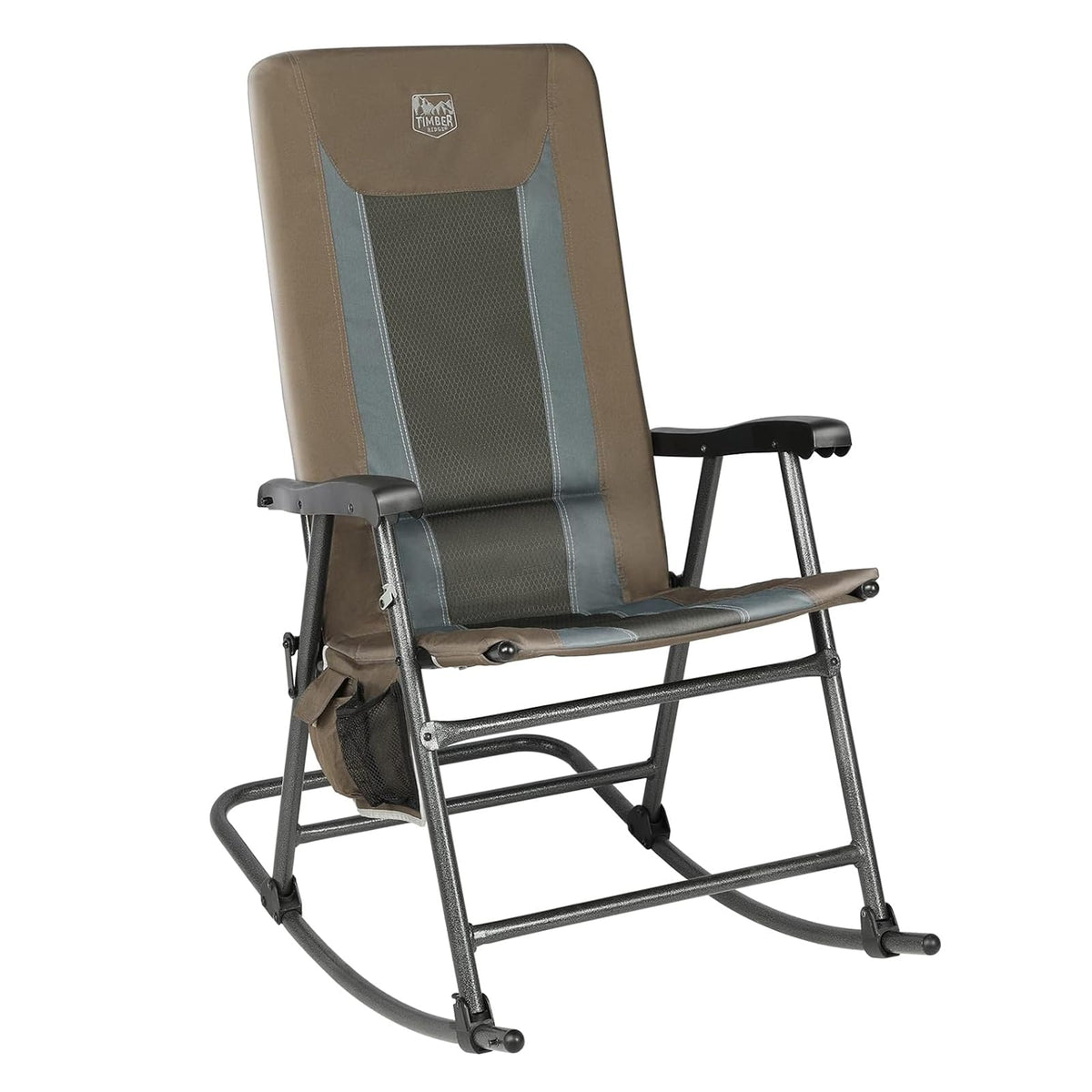 TIMBER RIDGE foldable padded rocking chair, front view shows tall back for comfort