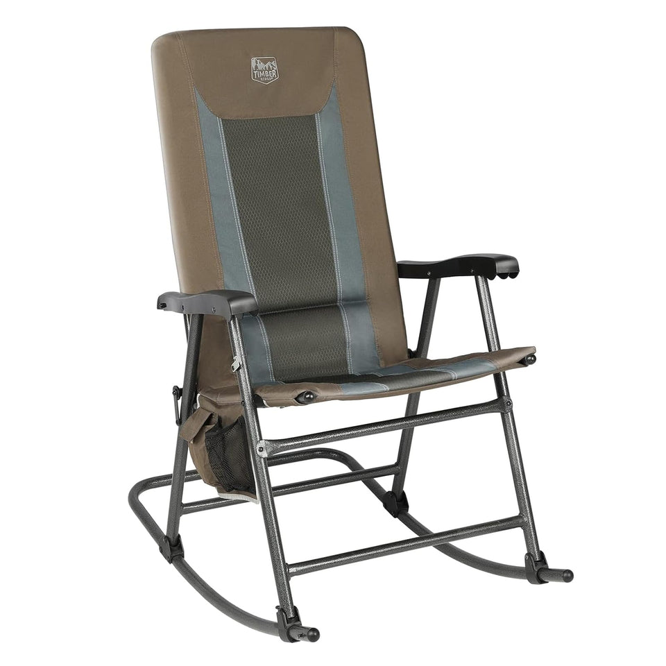 TIMBER RIDGE foldable padded rocking chair, front view shows tall back for comfort