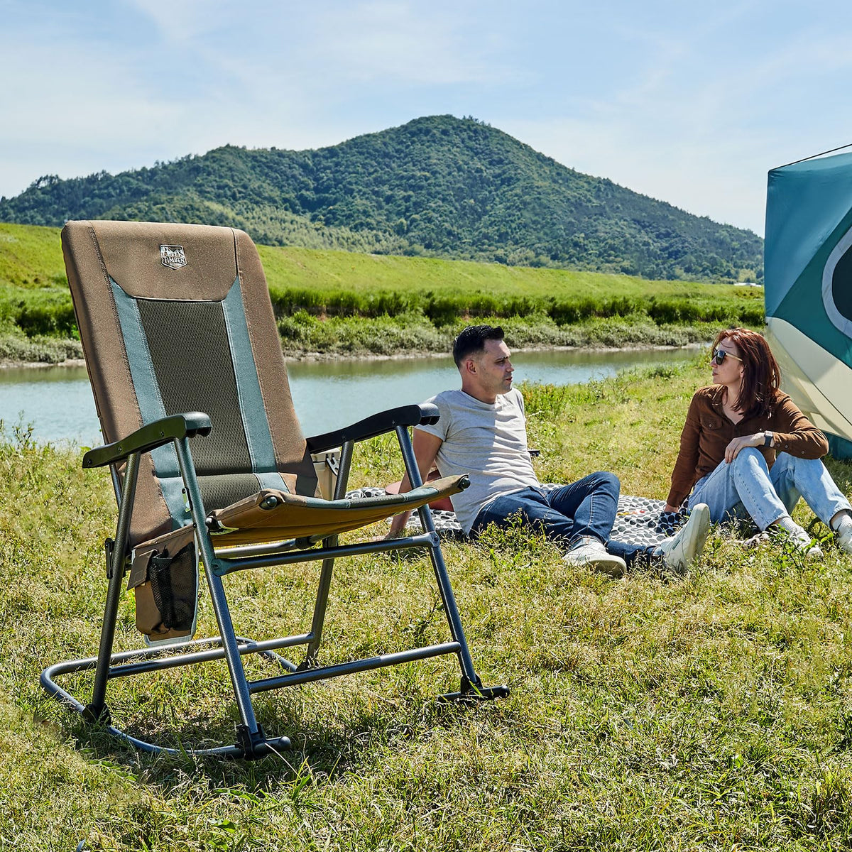TIMBER RIDGE chair with side organizer and cup holder for easy reach