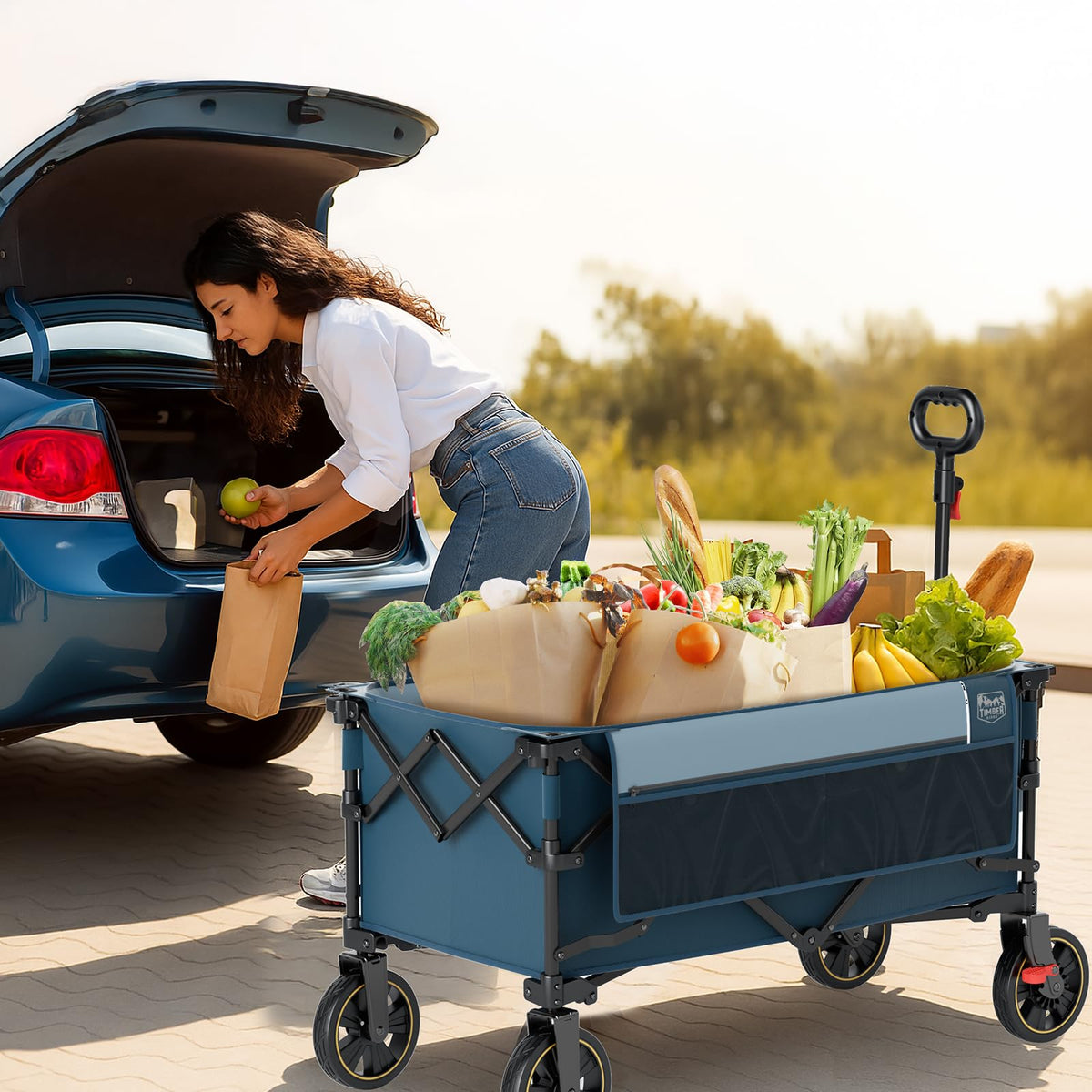 Timber Ridge folding wagon in compact design saves storage space.