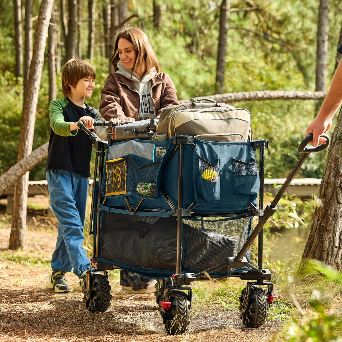 TIMBER RIDGE Push & Pull Double Decker Wagon extendable deck supports long gear