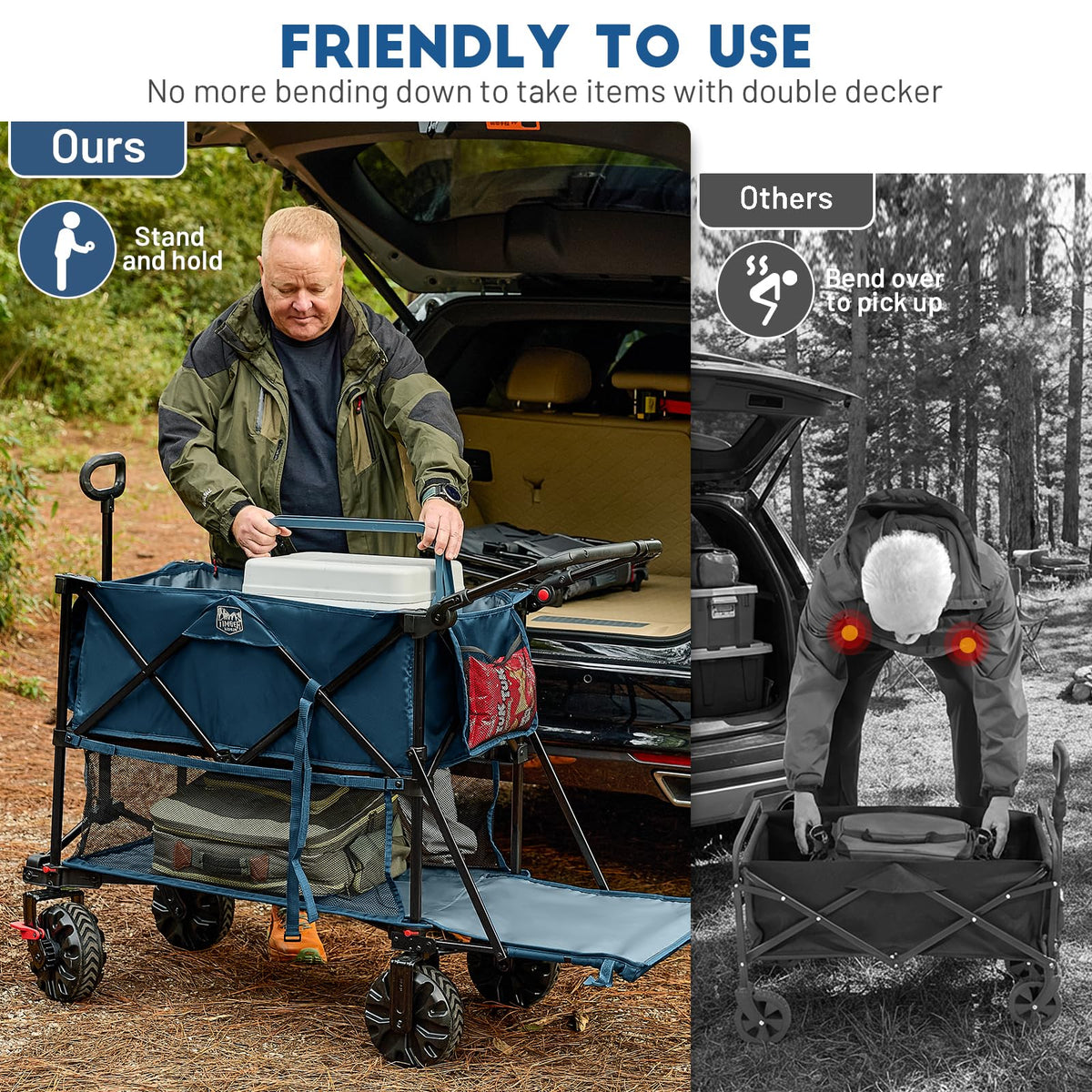 TIMBER RIDGE Push & Pull Double Decker Wagon drop-down tailgate for quick access